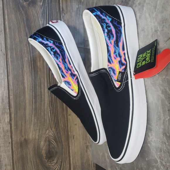 Vans Other - New Vans Classic Slip On Electric Flame Glow in the Dark Black Sneakers